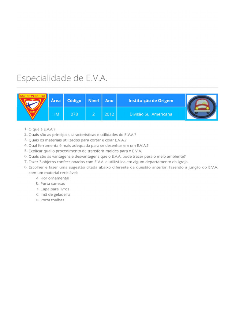 Especialidade de EVA_241004_110520 | PDF