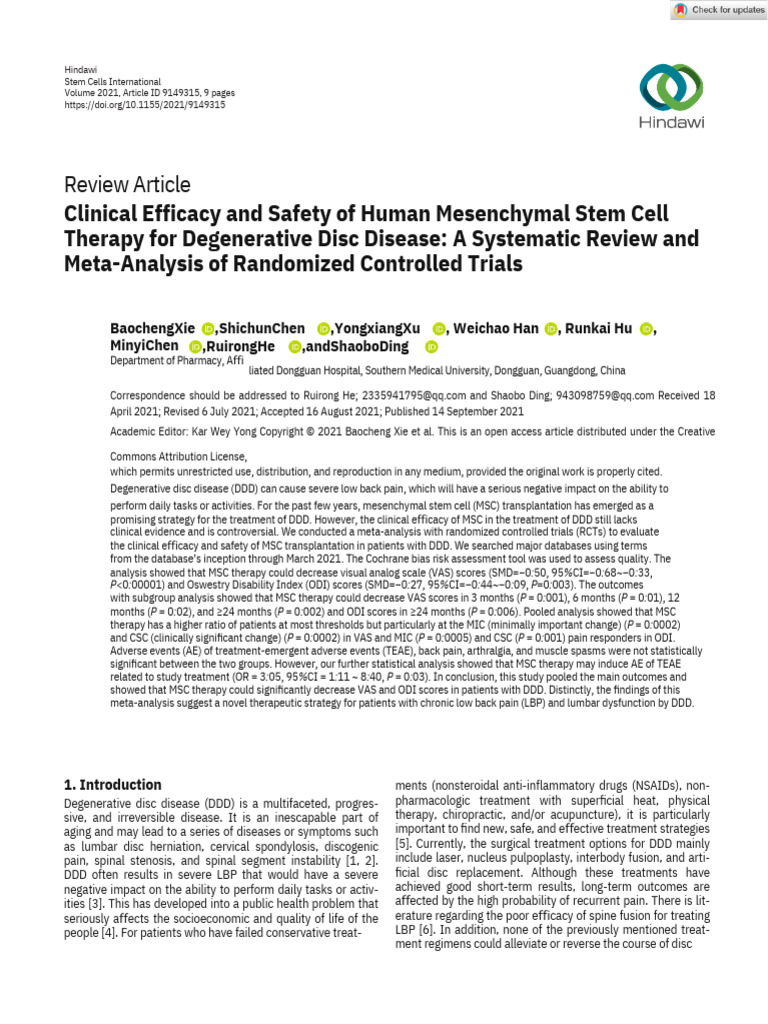 Stem Cells International - 2021 - Xie - Clinical Efficacy and Safety of ...