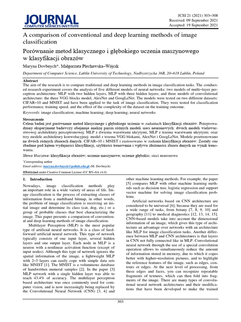 A Comparison of Conventional and Deep Learning Met | PDF