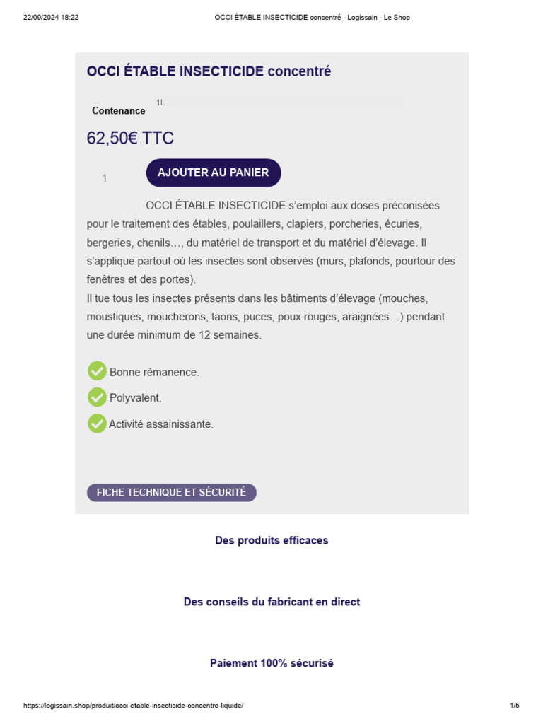 OCCI ÉTABLE INSECTICIDE Concentré - Logissain - Le Shop | PDF