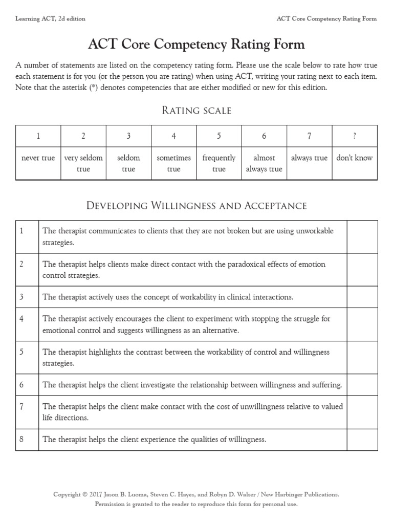 ACT Core Competency Rating - Extract From Learning ACT | PDF