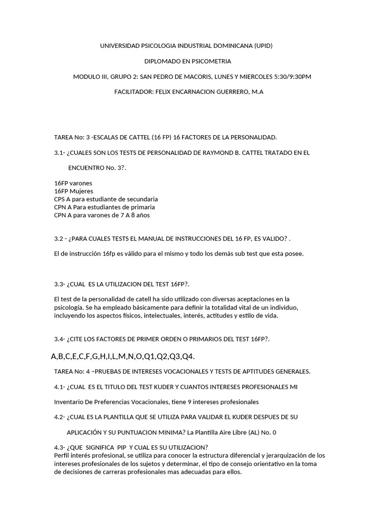 Practicas 3 y 4 Modulo III, Diplomado Psicometria (Upid) | PDF