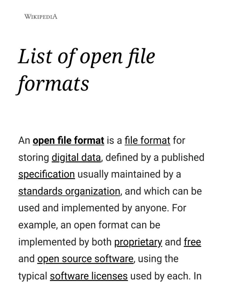 List of Open File Formats - Wikipedia | PDF