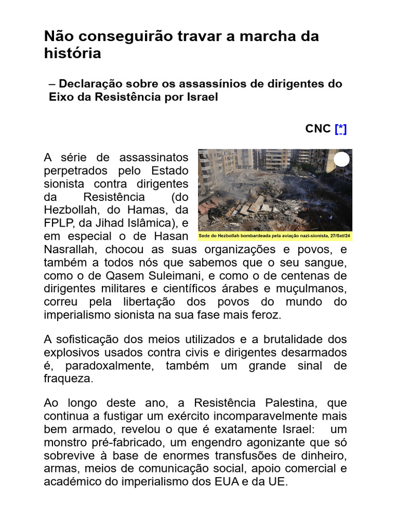 Não Conseguirão Travar A Marcha Da História | PDF | Israel | Política ...