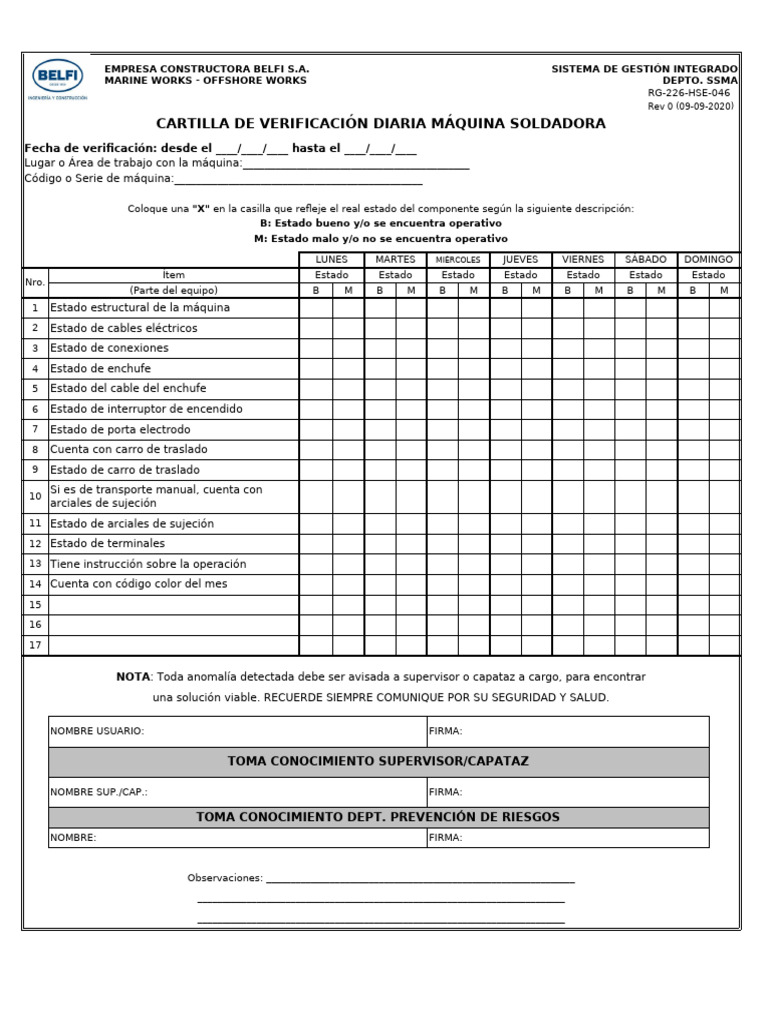 Rg-226-Hse-046 - 0 Check List Maquina Soldar | PDF