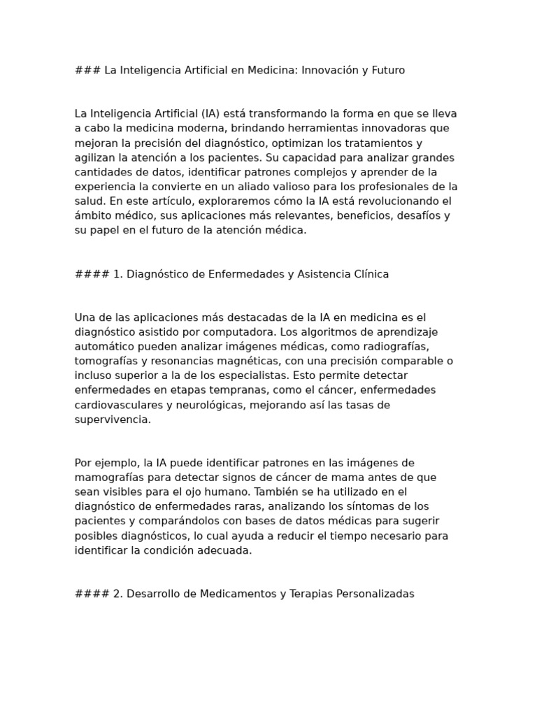 IA en Medicina: Innovaciones y Futuro | PDF | Inteligencia artificial ...