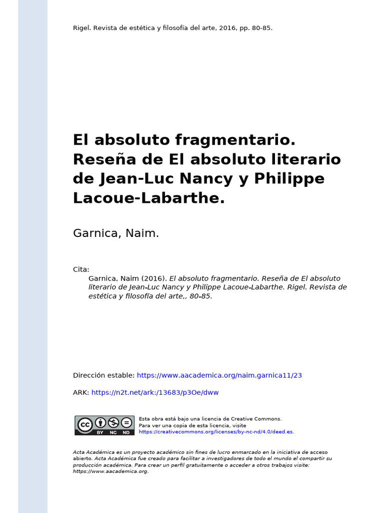 Garnica, Naim (2016) - El Absoluto Fragmentario. Reseña de El Absoluto ...
