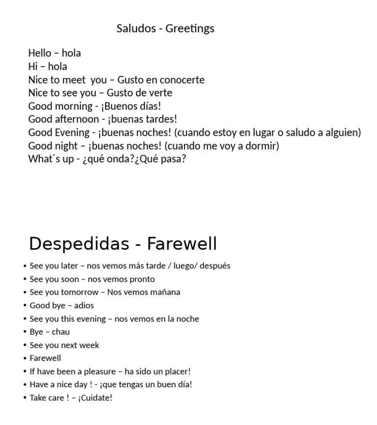 Greetings and Farewells in Spanish | PDF