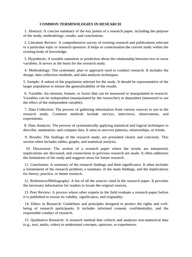 Common terminologies used in research 1 pdf