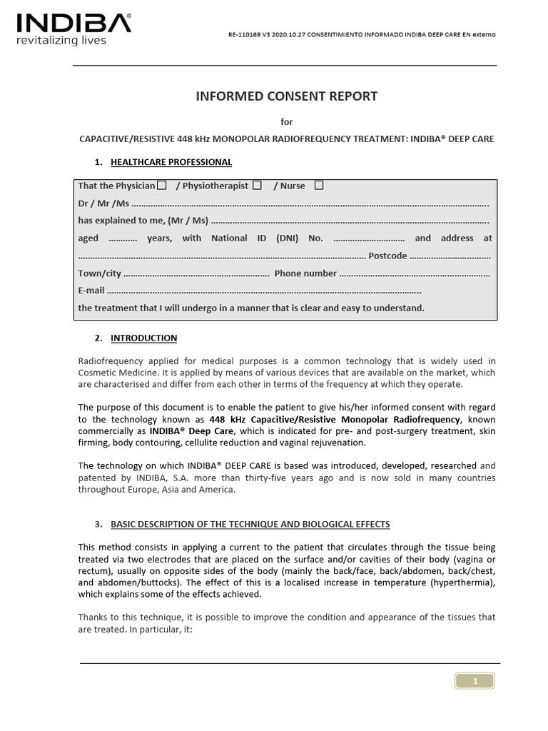 Consent Form Indiba Deep Care en | PDF