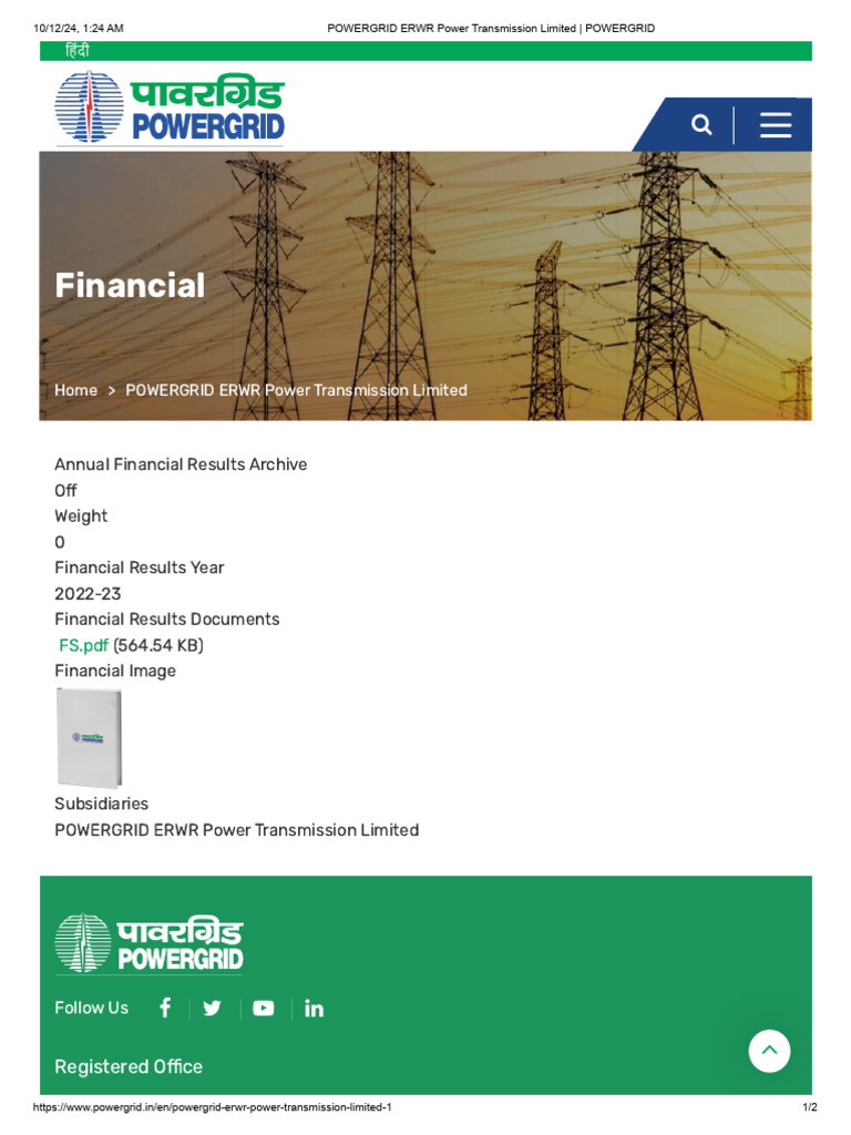 POWERGRID ERWR Power Transmission Limited - POWERGRID | PDF