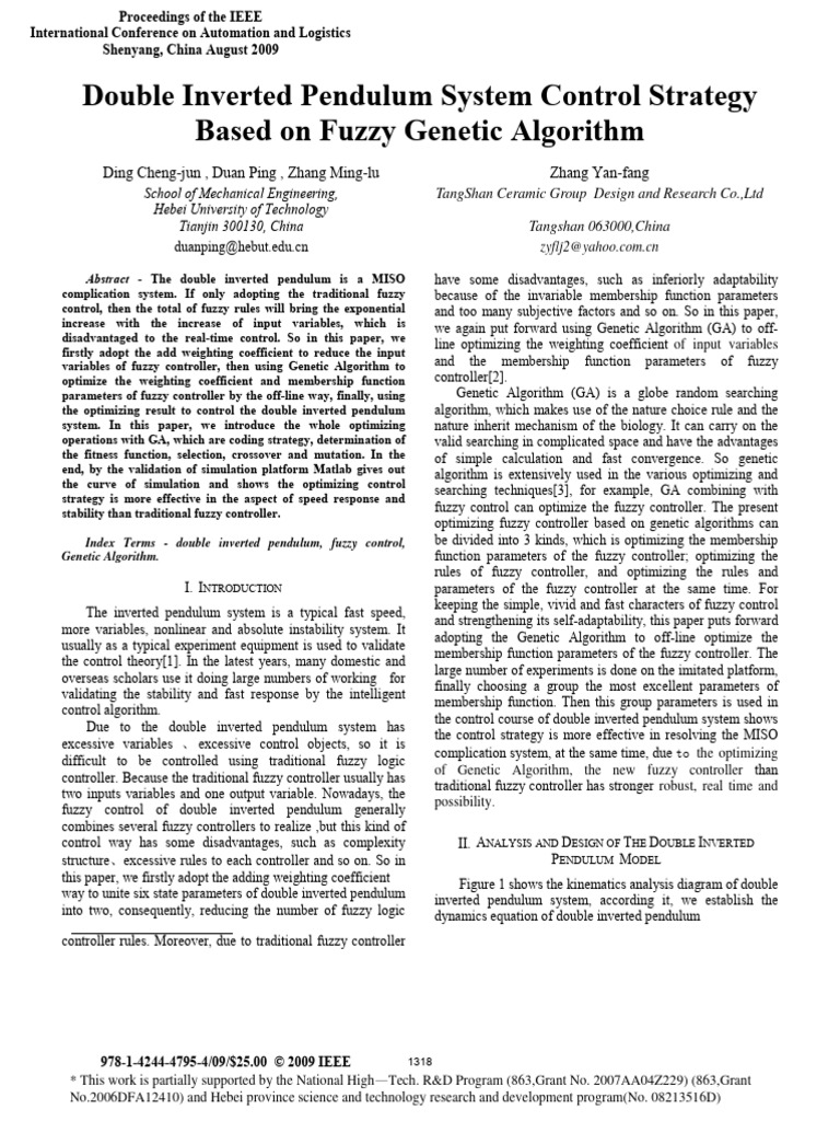 Double Inverted Pendulum System Control Strategy Based On Fuzzy Genetic ...