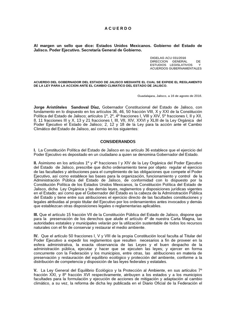 Reglamento de La Ley para La Acción Ante El Cambio Climático Del Estado ...