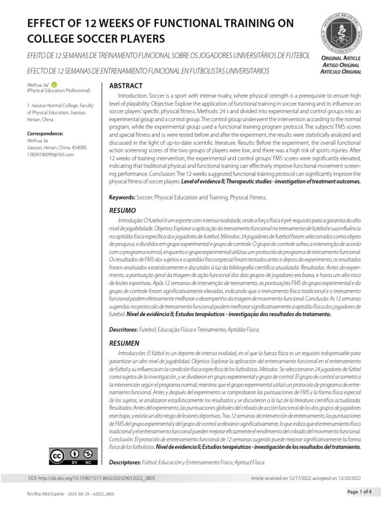 Effect of 12 Weeks of Functional Training On College Soccer Players | PDF