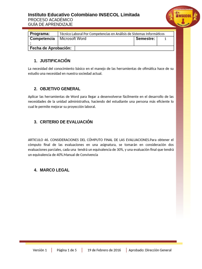 Guia de Aprendizaje Word | PDF | Microsoft Word | Evaluación