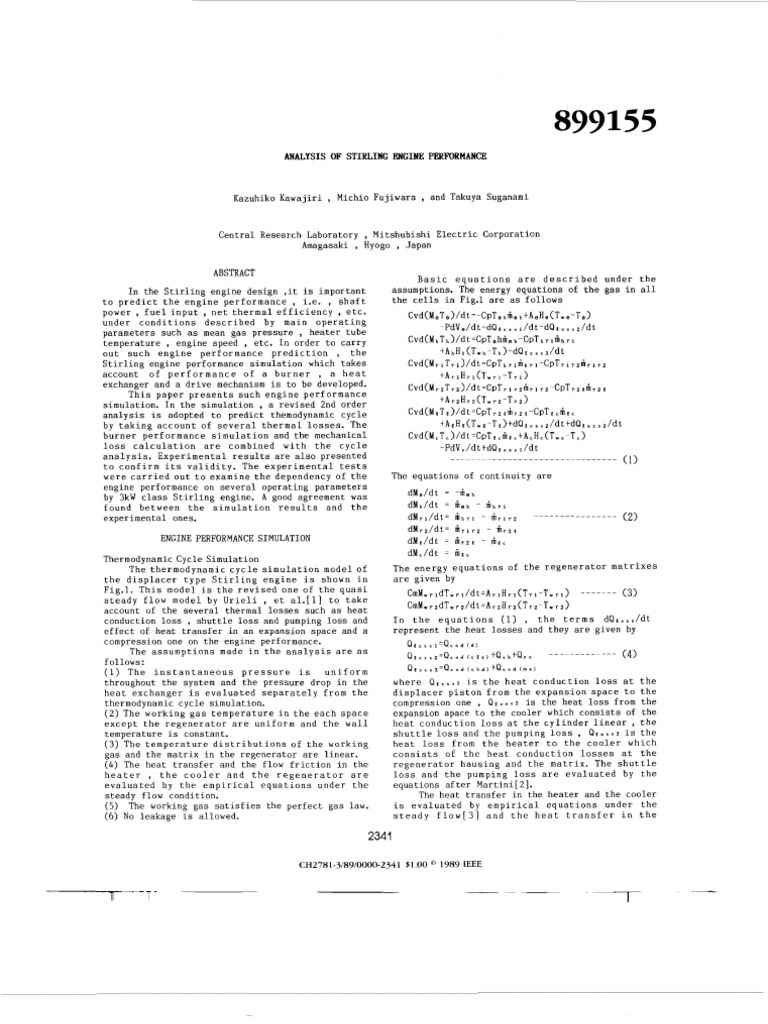 Stirling Engine Performance Analysis | PDF | Classical Mechanics ...