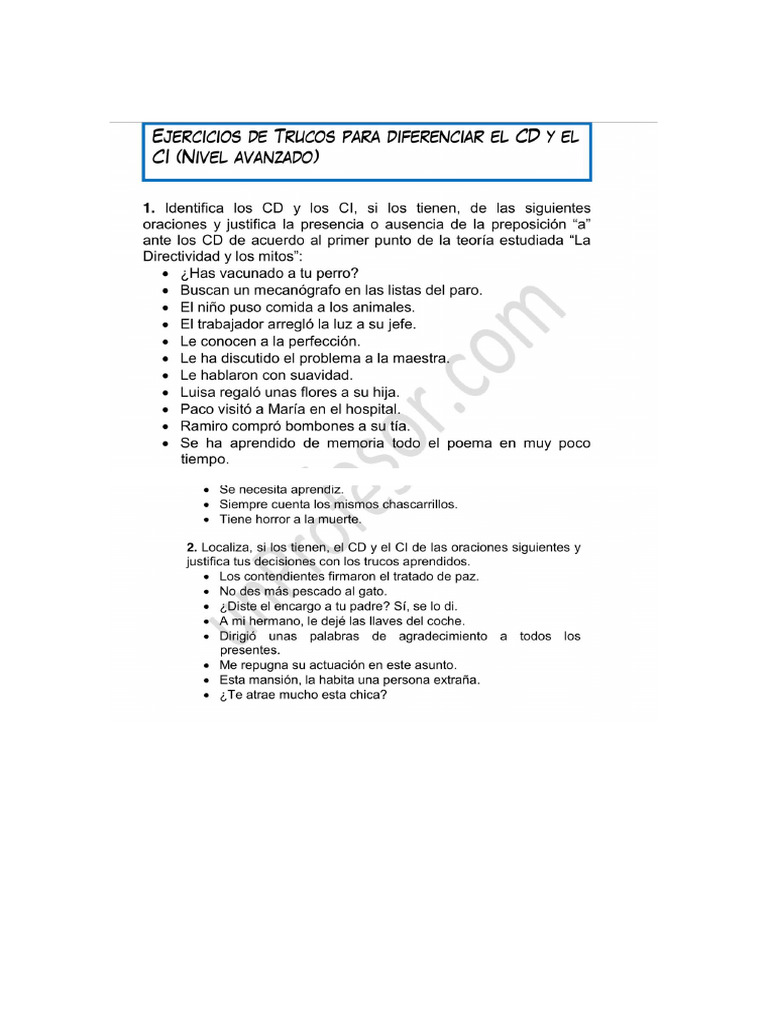 Complemento Directo e Indirecto | PDF