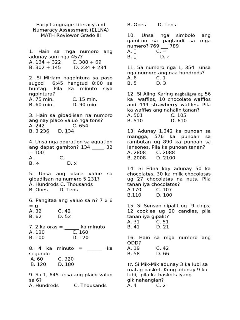 Ellna Math Reviewer Bisaya | PDF