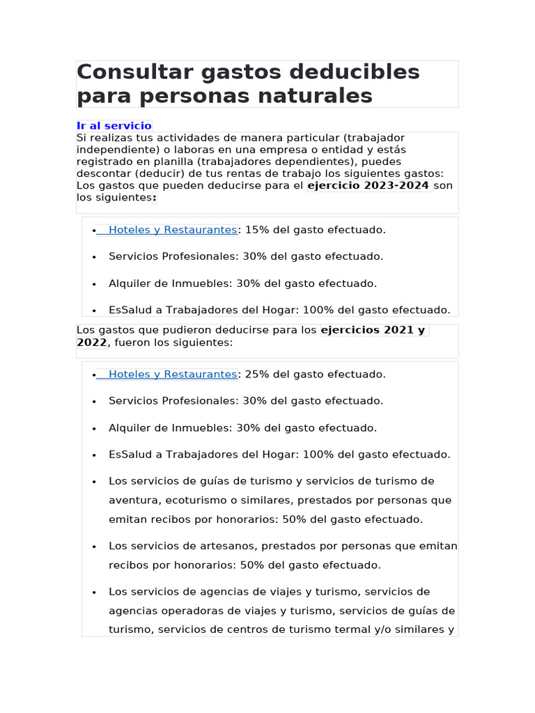 Gastos Deducibles para Personas Naturales | PDF