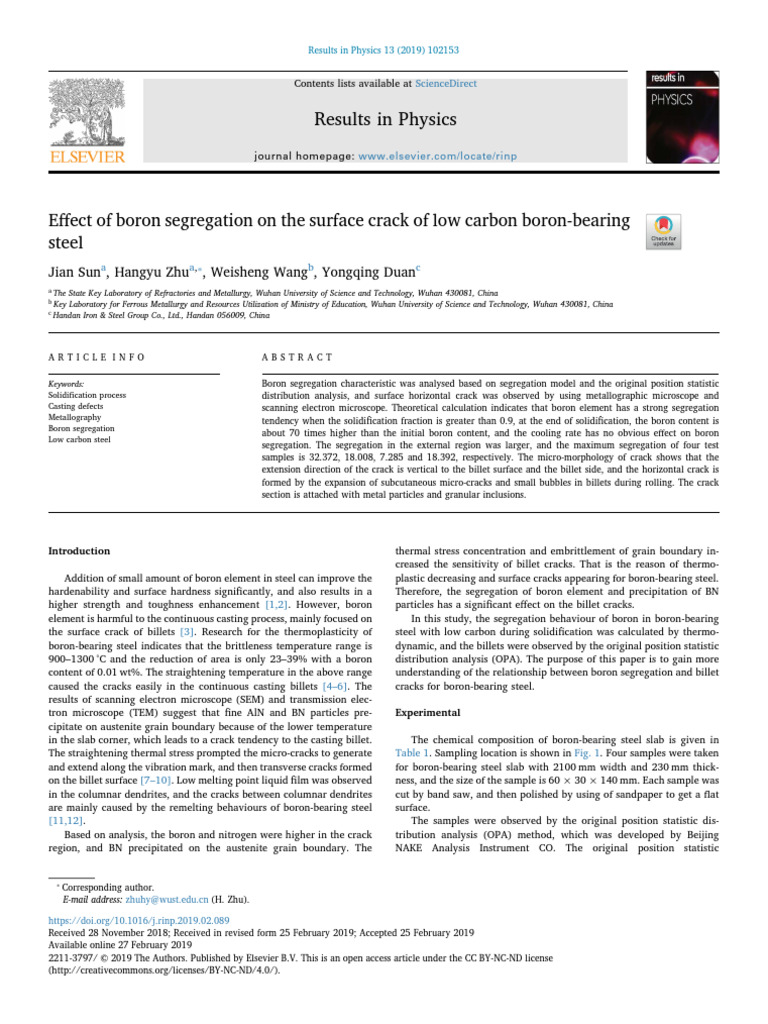 Effect of Boron Segregation On The Surface Crack of Low Ca - 2019 ...