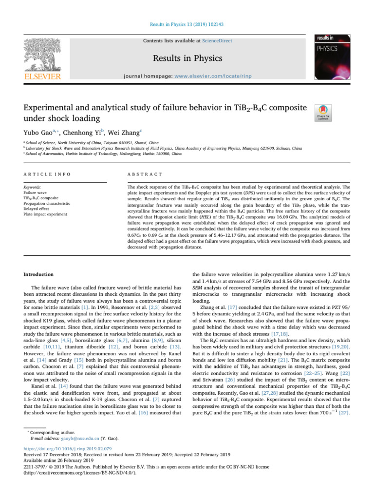 Experimental and Analytical Study of Failure Behavior in Ti - 2019 ...