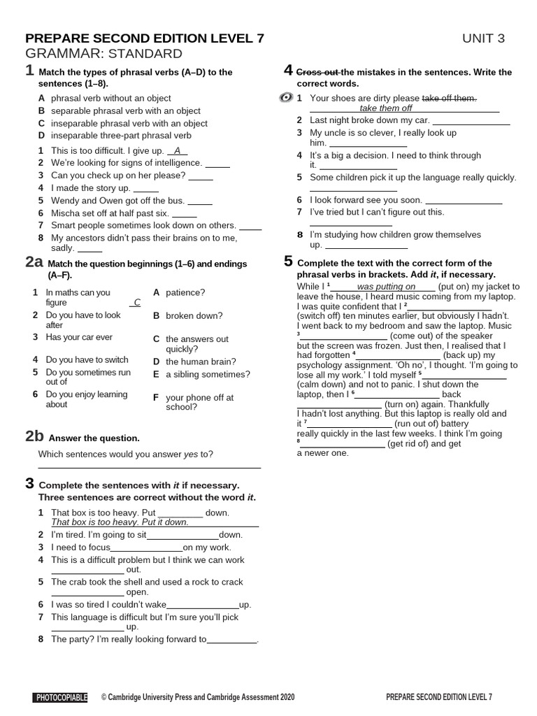 PREPARE 7 Grammar Standard Unit 03 | PDF