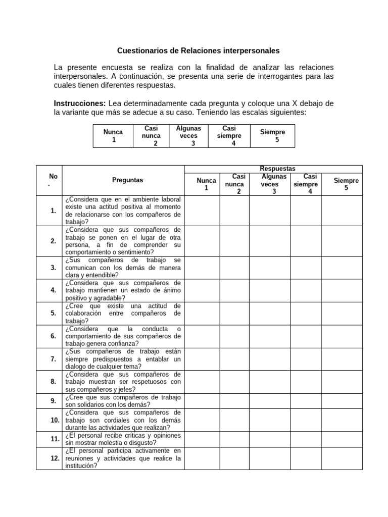 Cuestionarios de Relaciones Interpersonales | PDF