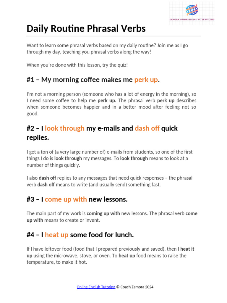 Daily Routine Phrasal Verbs | PDF