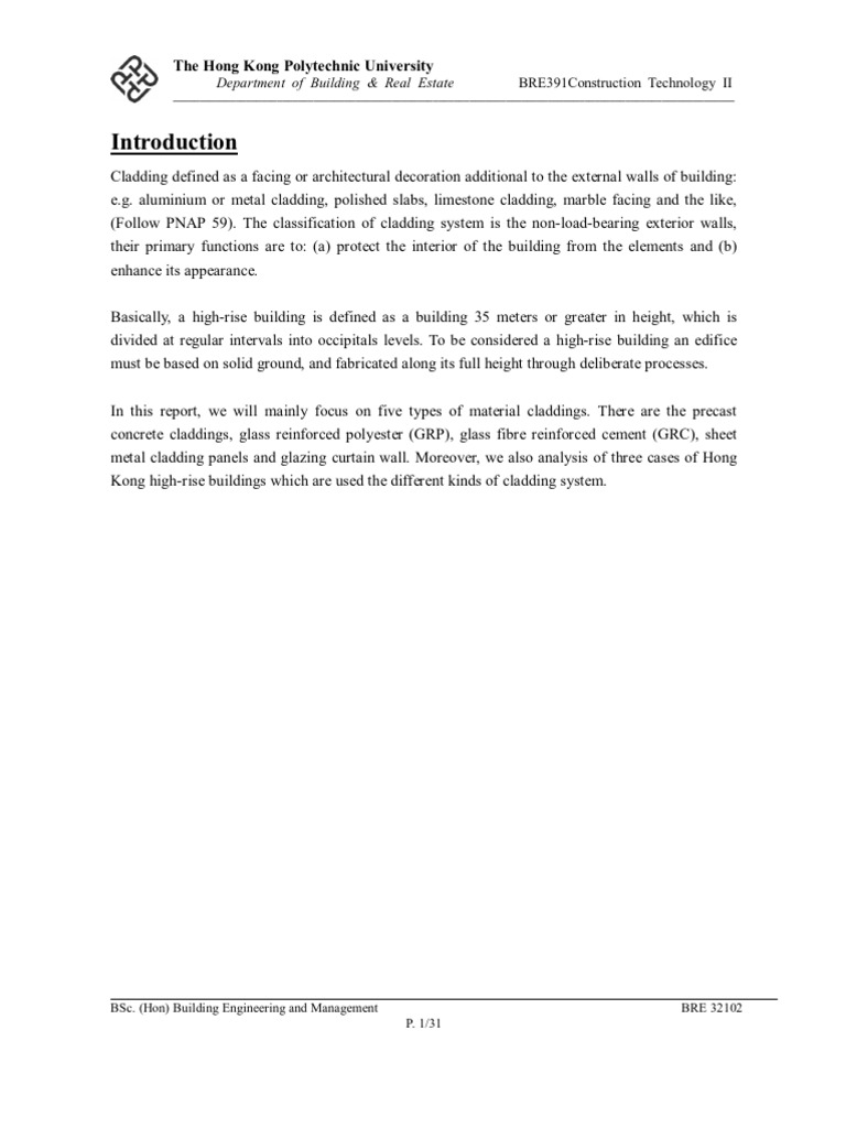 Cladding Report-Version 3 (Print Out) | PDF | Fiberglass | Wall