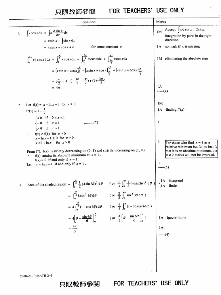 Puremaths 2000 Paper2 Marking Scheme Pdf