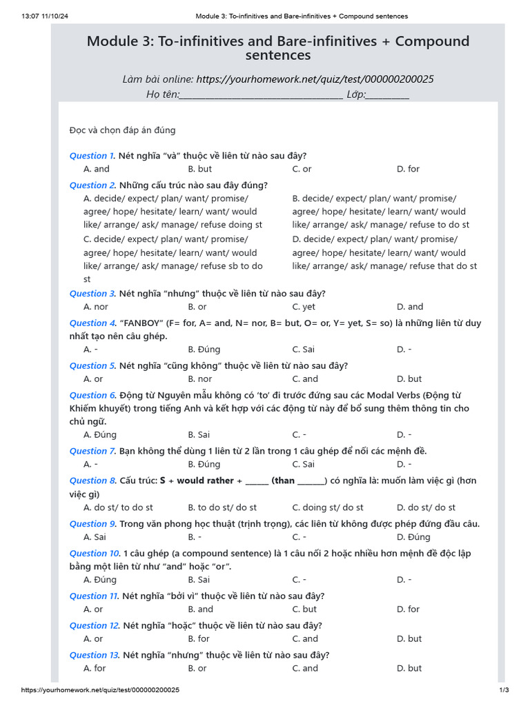 CĐ 4 - 8. To-Infinitives and Bare-Infinitives + Compound Sentences | PDF