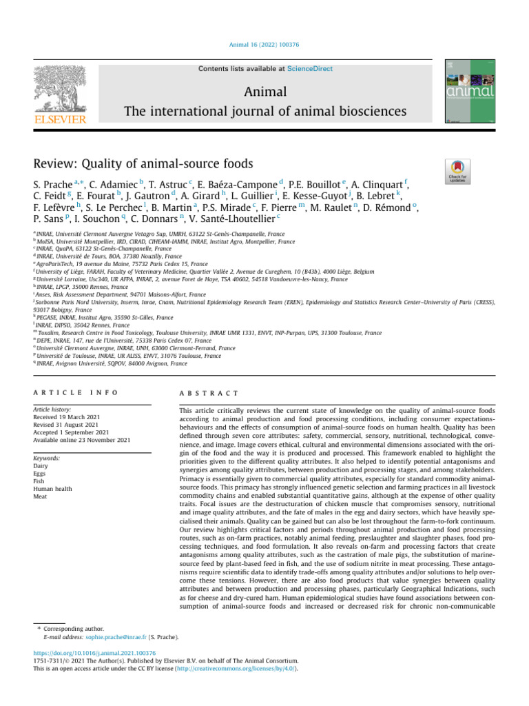 Quality of Animal-Source Foods, Animal, Volume 16 | PDF