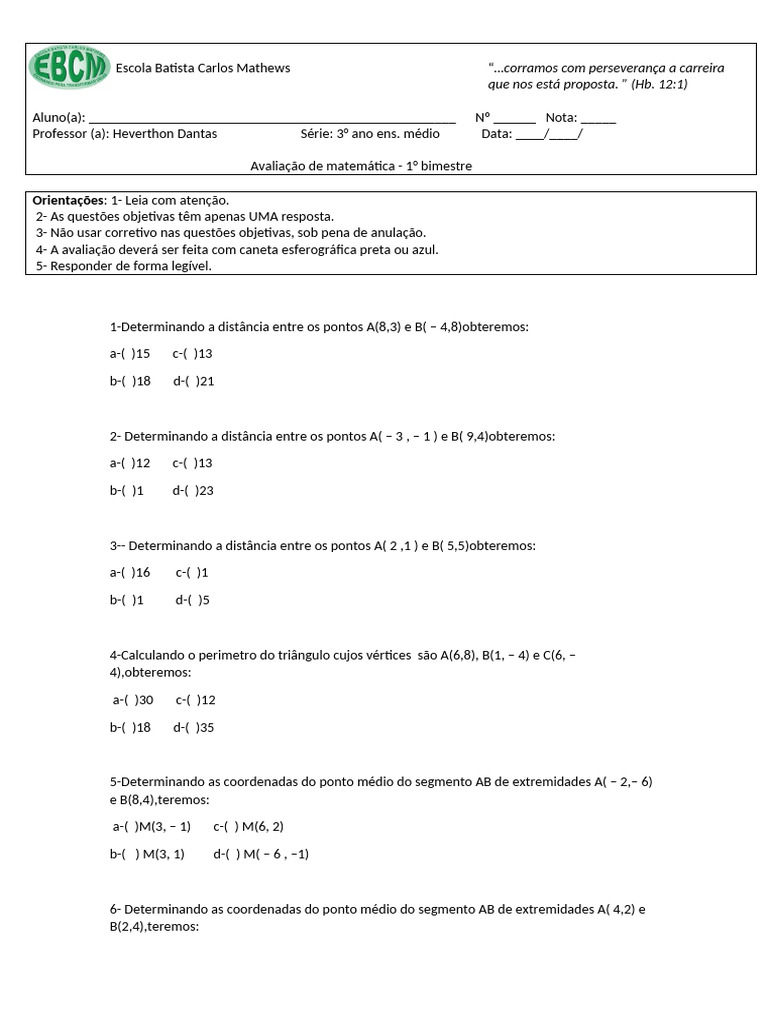 prova 3 ano | PDF