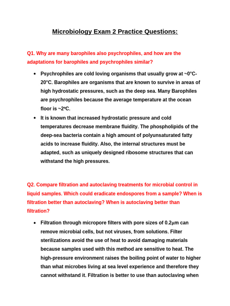 Microbiology Exam 2 Practice Questions | PDF