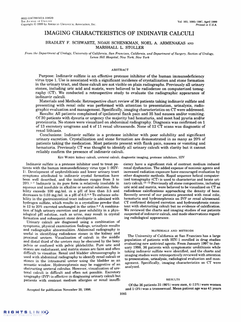 Schwartz Et Al 2018 Imaging Characteristics of Indinavir Calculi | PDF
