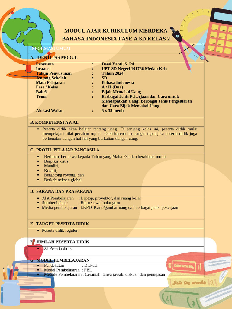 Modul Ajar Kurikulum Merdeka Bahasa Indonesia Fase A SD Kelas 2 | PDF