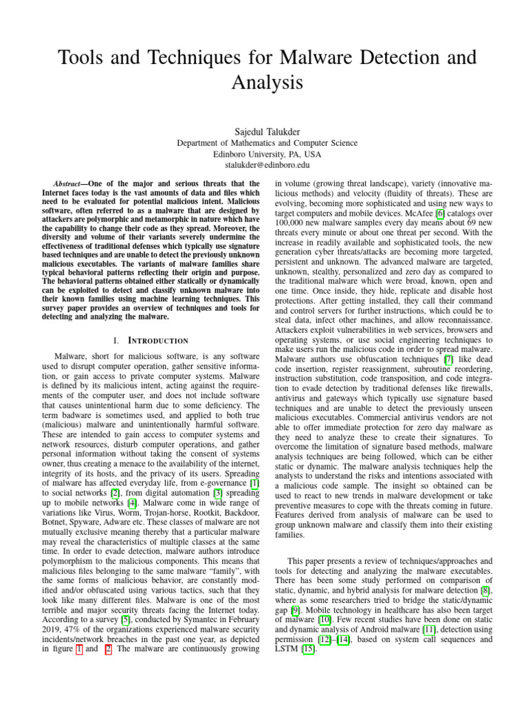 Tools and Techniques For Malware Detection and Analysis | PDF