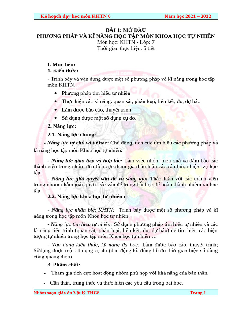 BÀI 1 MỞ ĐẦU KHTN | PDF