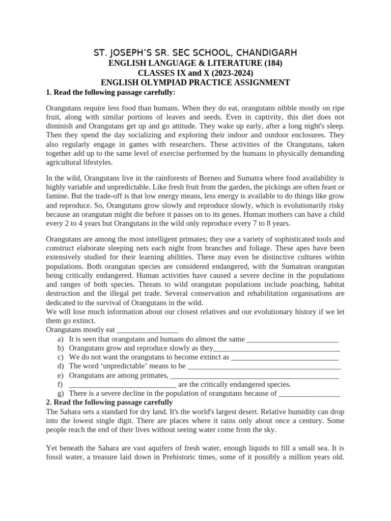 English Olympiad Practice Worksheet II | PDF