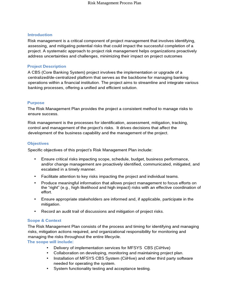 5.1.2. Risk Management Process Plan | PDF