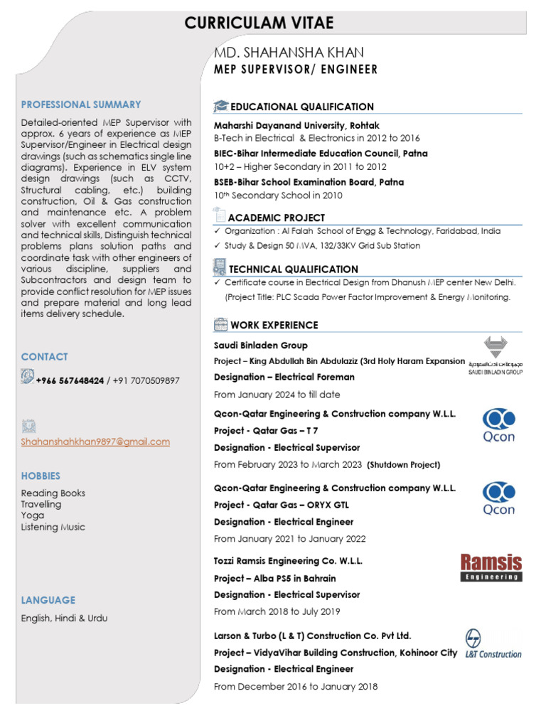 Shahanshah Khan - CV - MEP Engineer | PDF
