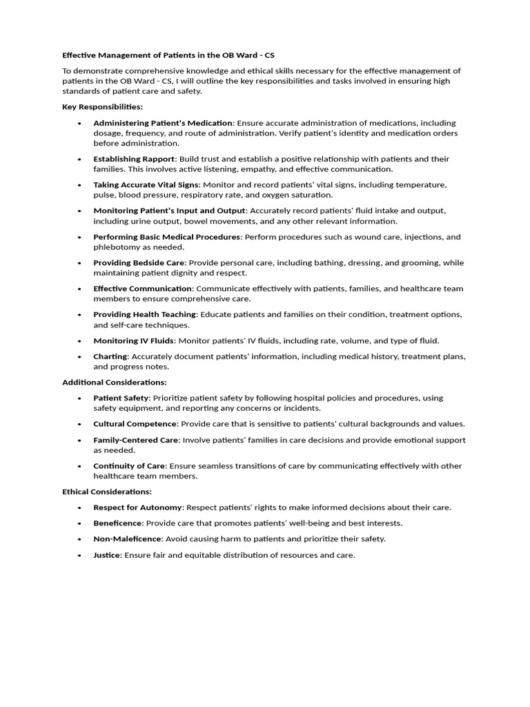 Effective Management of Patients in The OB Ward | PDF