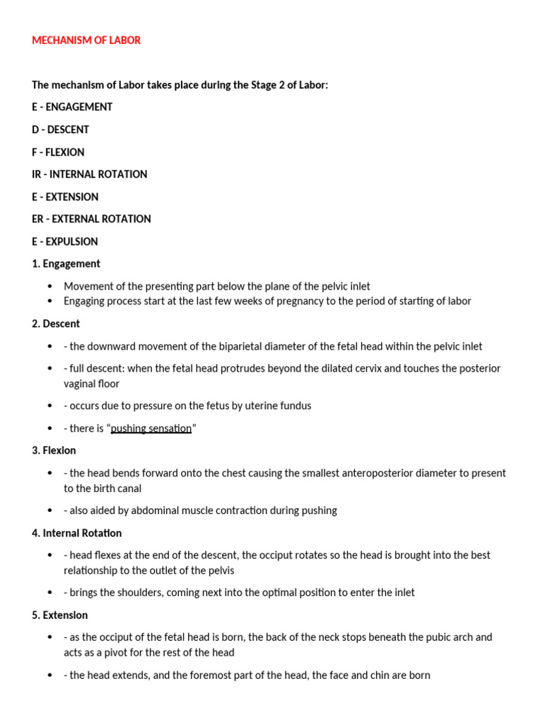 Mechanism of Labor | PDF