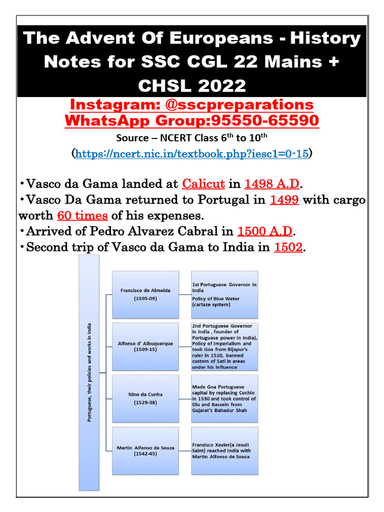 The Advent of Europeans - History Notes For SSC CGL 2023 | PDF