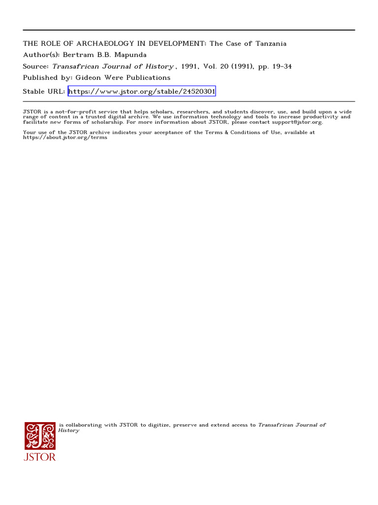 Mapunda ROLEARCHAEOLOGYDEVELOPMENT 1991 | PDF