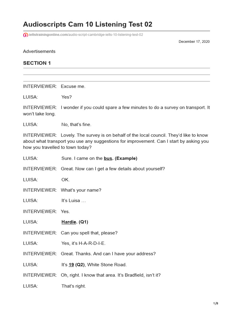Audioscripts Cam 10 Listening Test 02 | PDF