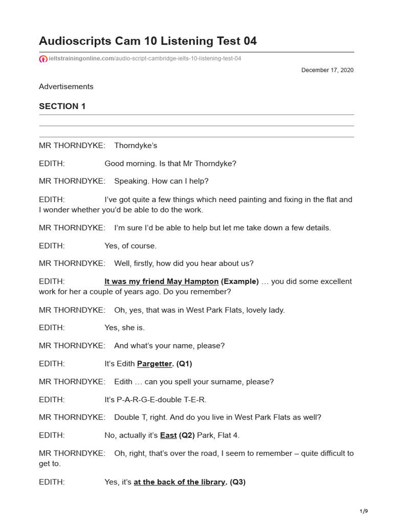 Audioscripts Cam 10 Listening Test 04 | PDF