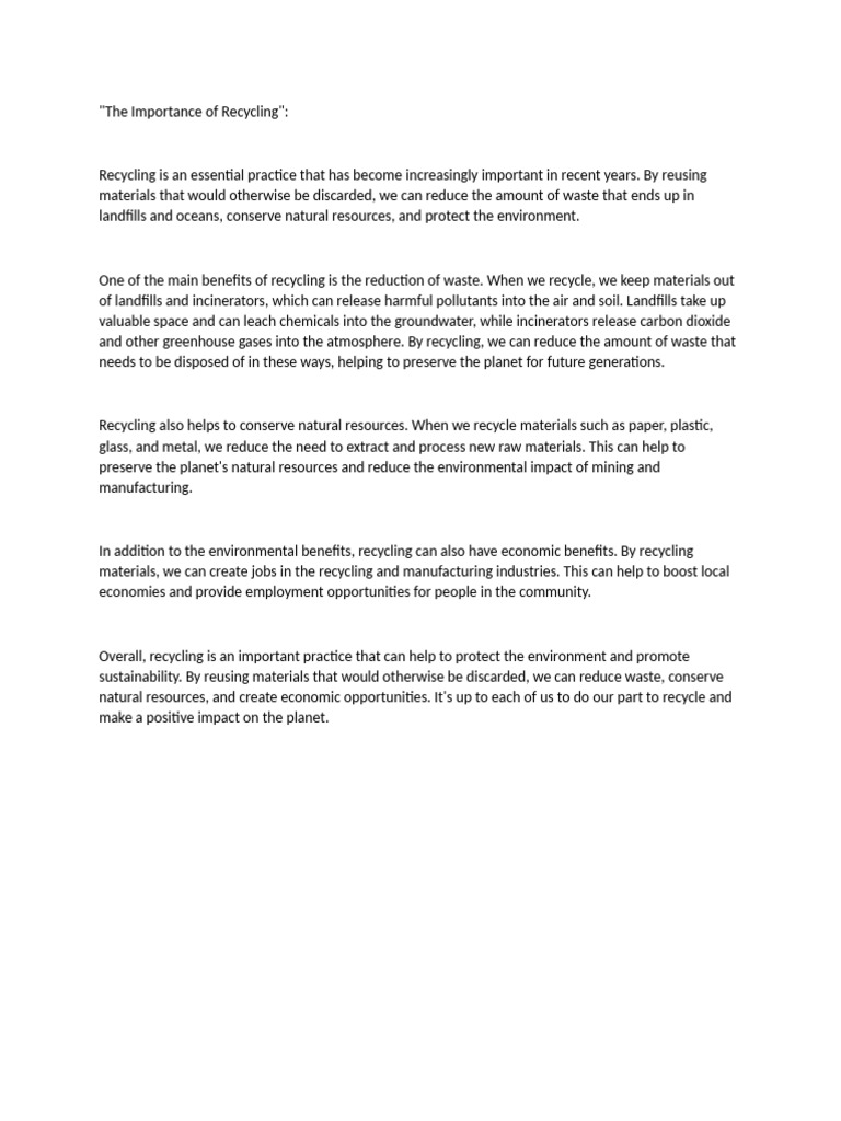 Importance Of Recycling Presentation Pdf
