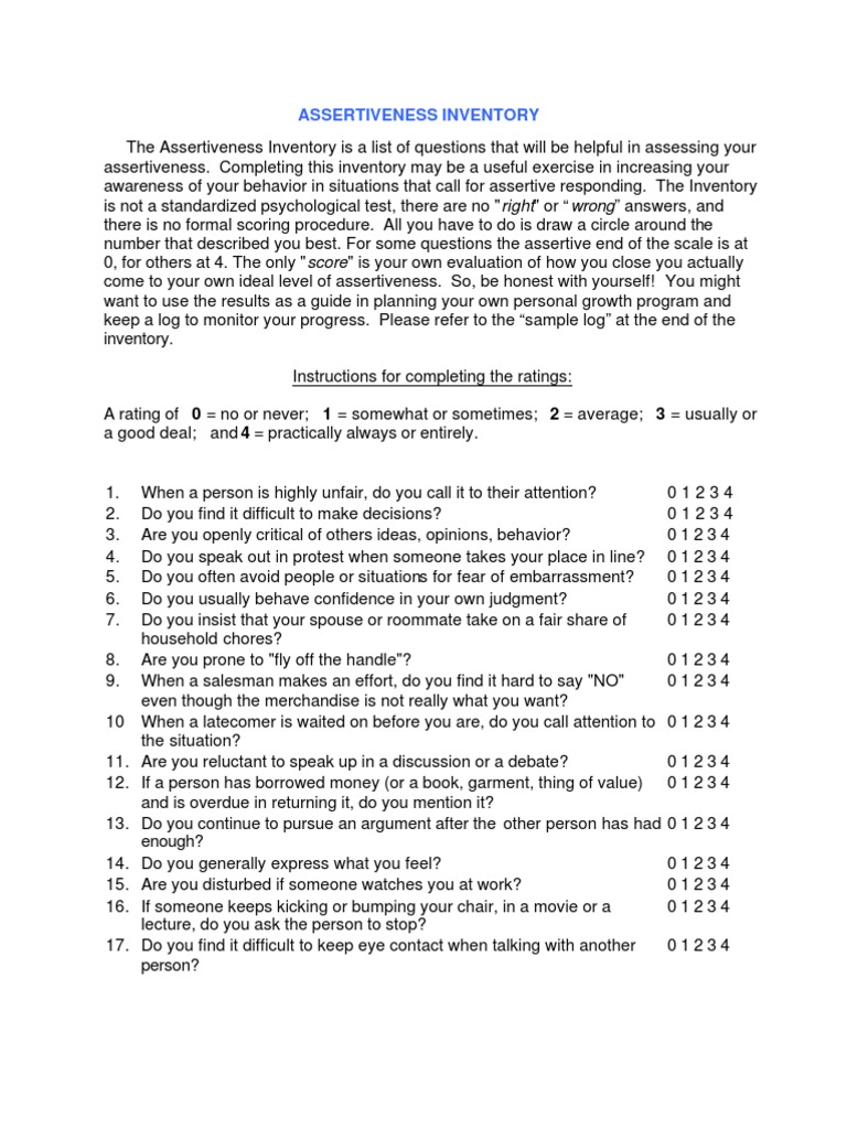 Assertiveness Inventory Assessment Tool | PDF