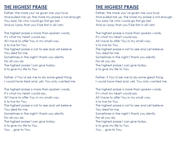 The Highest Praise | PDF | Cooking, Food & Wine | Self-Improvement